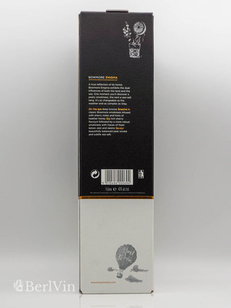 Whisky Verpackung Bowmore Enigma 12 Jahre Single Malt Whisky Rückseite