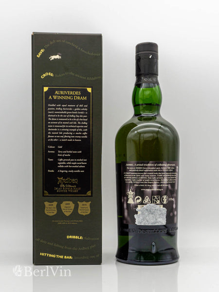 Whisky Ardbeg Auriverdes Islay Single Malt mit Verpackung Rückseite