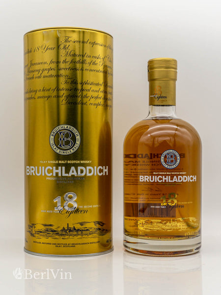 Whisky Bruichladdich 18 Jahre Islay Single Malt Scotch Whisky mit Verpackung Frontansicht