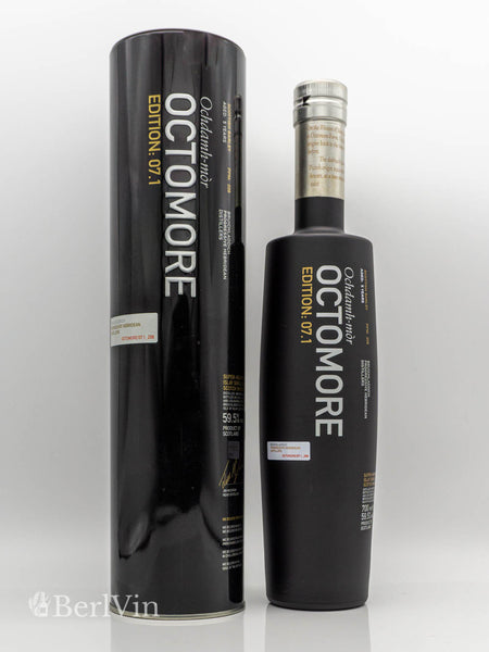 Whisky Bruichladdich Octomore 07.1 Islay Single Malt Scotch Whisky mit Verpackung Frontansicht