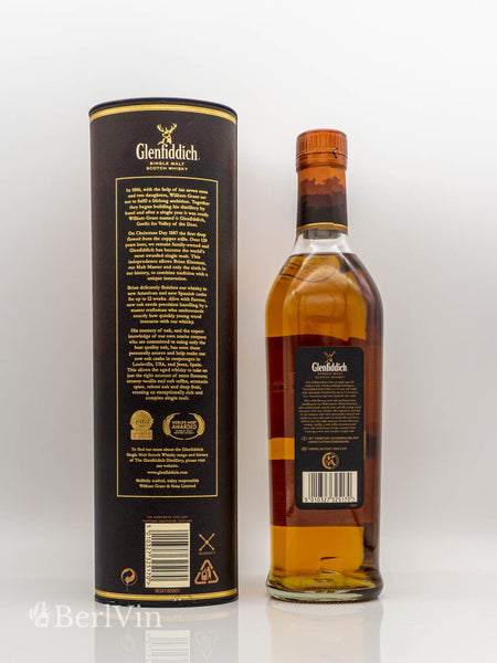 Whisky Glenfiddich Rich Oak 14 Jahre Single Malt Scotch Whisky mit Verpackung Rückseite