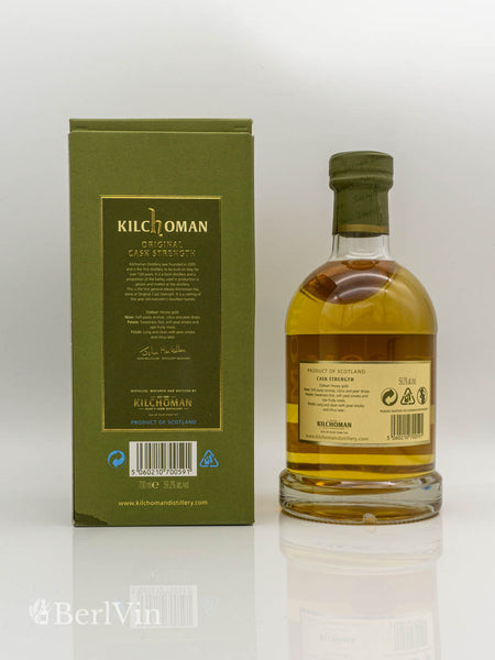 Whisky Kilchoman Original Cask Strenght Islay Single Malt Scotch Whisky mit Verpackung Rückseite