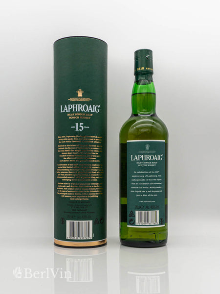 Whisky Laphroaig 15 Jahre Islay Single Malt Scotch Whisky mit Verpackung Rückseite