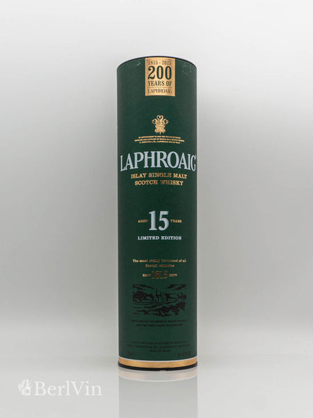 Whisky Verpackung Laphroaig 15 Jahre Islay Single Malt Scotch Whisky Frontansicht