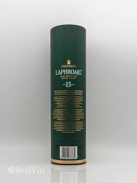 Whisky Verpackung Laphroaig 15 Jahre Islay Single Malt Scotch Whisky Rückseite