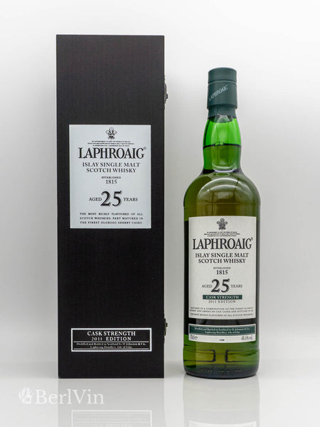 Whisky Laphroaig Cask Strenght Erfolg 25 Jahre Islay Single Malt Whisky mit Verpackung Frontansicht