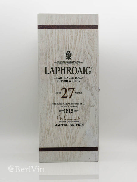 Whisky Verpackung Laphroaig 27 Jahre Islay Single Malt Scotch Whisky  Frontansicht