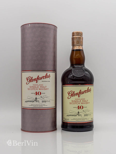Whisky Glenfarclas 40 Jahre Single Malt Scotch Whisky mit Verpackung Frontansicht