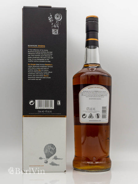 Whisky Bowmore Enigma 12 Jahre Single Malt Whisky mit Verpackung Rückseite