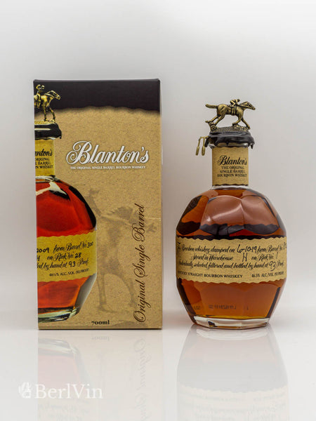 Whisky Blanton's Original Single Barrel Bourbon Whisky mit Verpackung Frontansicht
