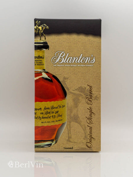 Whisky Verpackung Blanton's Original Single Barrel Bourbon Whisky Frontansicht