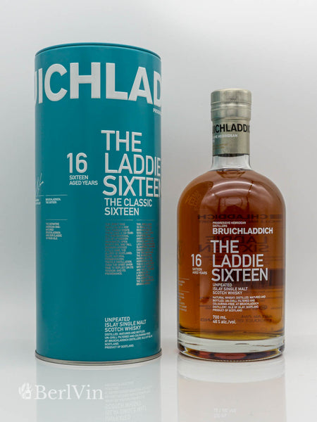 Whisky Bruichladdich 16 Jahre Unpeated Islay Single Malt Scotch Whisky mit Verpackung Frontansicht