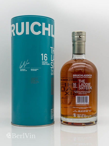 Whisky Bruichladdich 16 Jahre Unpeated Islay Single Malt Scotch Whisky mit Verpackung Rückseite
