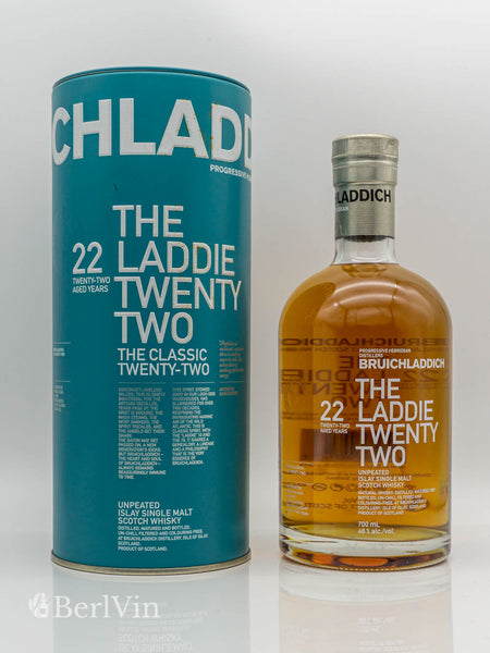 Whisky Bruichladdich 22 Jahre Islay Single Malt Scotch Whisky mit Verpackung Frontansicht