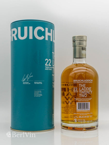 Whisky Bruichladdich 22 Jahre Islay Single Malt Scotch Whisky mit Verpackung Rückseite