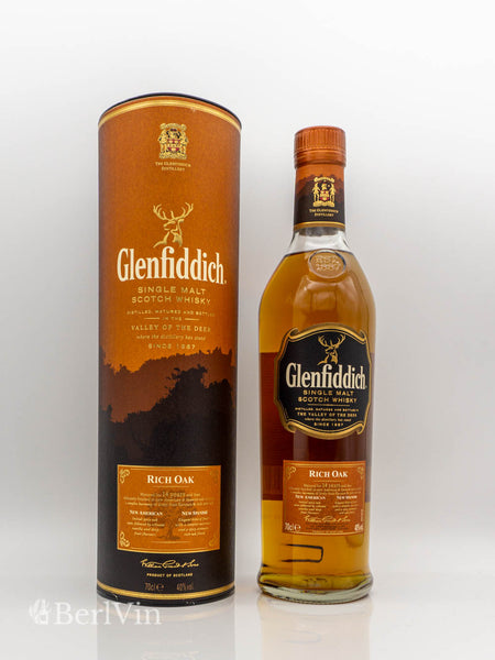 Whisky Glenfiddich Rich Oak 14 Jahre Single Malt Scotch Whisky mit Verpackung Frontansicht