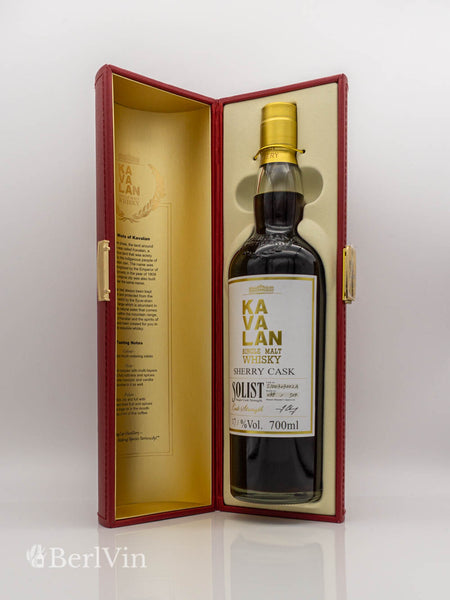 Whisky Kavalan Solist Sherry Cask Strenght Single Malt Whisky mit Verpackung geöffnet Frontansicht