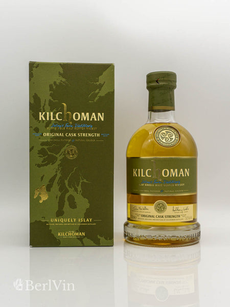 Whisky Kilchoman Original Cask Strenght Islay Single Malt Scotch Whisky mit Verpackung Frontansicht