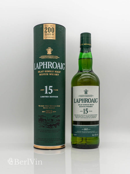 Whisky Laphroaig 15 Jahre Islay Single Malt Scotch Whisky mit Verpackung Frontansicht