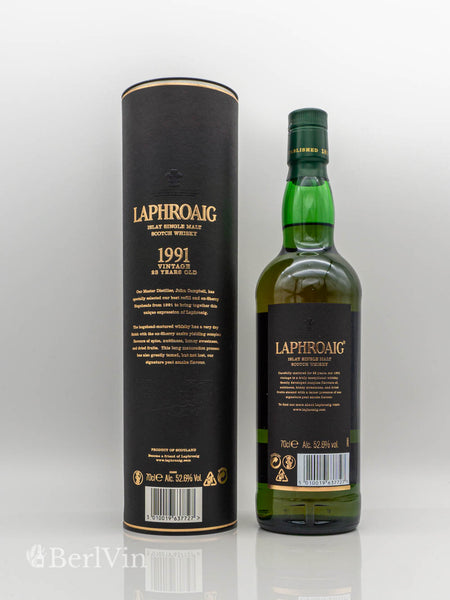 Whisky Laphroaig 1991 Islay Single Malt Scotch Whisky mit Verpackung Rückseite