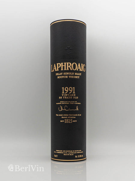 Whisky Verpackung Laphroaig 1991 Islay Single Malt Scotch Whisky Frontansicht