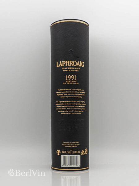 Whisky Verpackung Laphroaig 1991 Islay Single Malt Scotch Whisky Rückseite