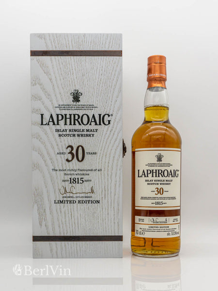 Whisky Laphroaig 30 Jahre Islay Single Malt Scotch Whisky mit Verpackung Frontansicht
