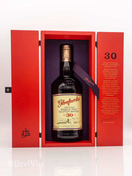 Whisky Glenfarclas 30 Jahre Single Malt Scotch Whisky mit Verpackung Frontansicht